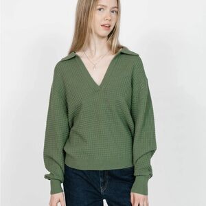 Smash & Tess Green Mega Waffle V-neck Sweater
